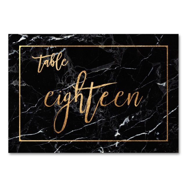 Numéro De Table PixDezines Faux Gold/Table No1-18/Marbre noir (Devant)