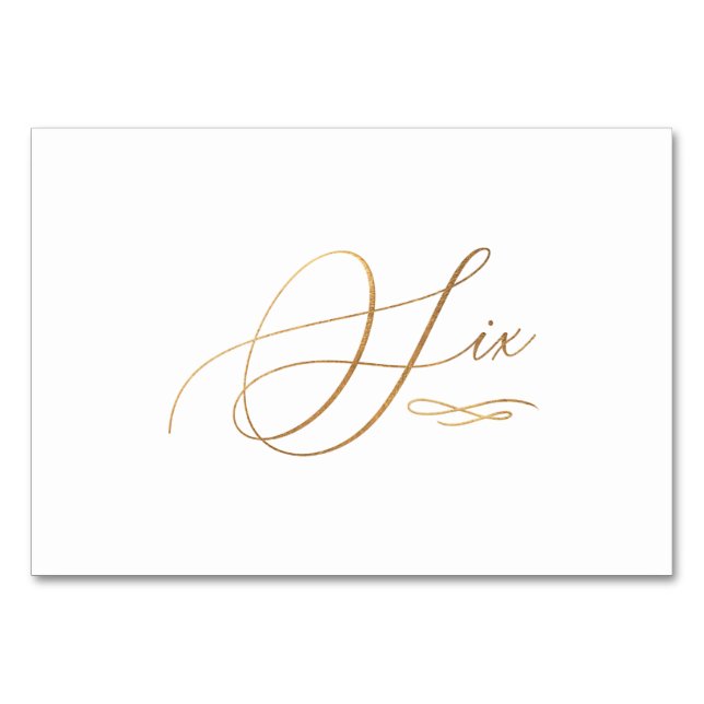 Numéro De Table PixDezines Faux Or Calligraphie Romantique Six 6 (Devant)