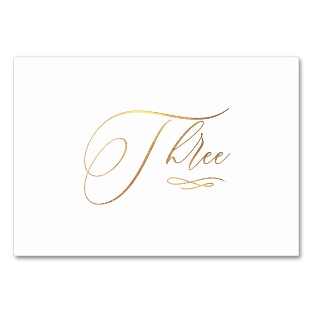 Numéro De Table PixDezines Faux Or Calligraphie Romantique Trois 3 (Devant)