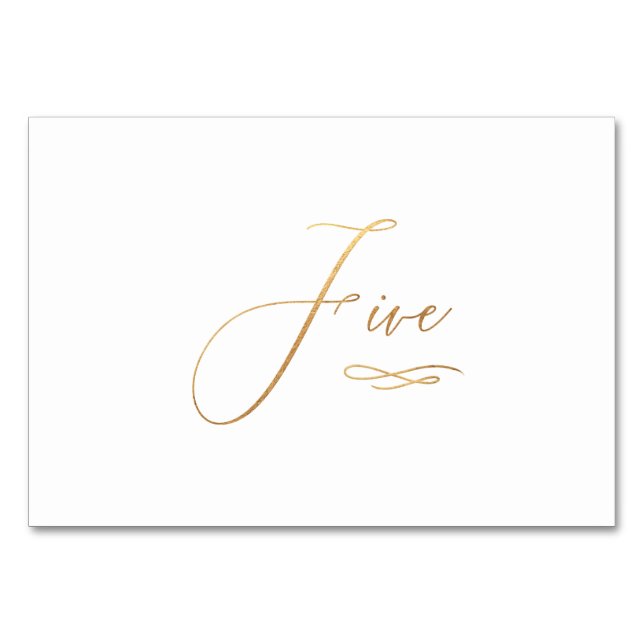 Numéro De Table PixDezines Faux Or Romantique Calligraphie Cinq 5 (Devant)