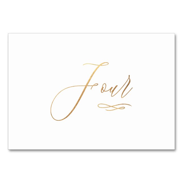 Numéro De Table PixDezines Faux Or Romantique Calligraphie Quatre  (Devant)