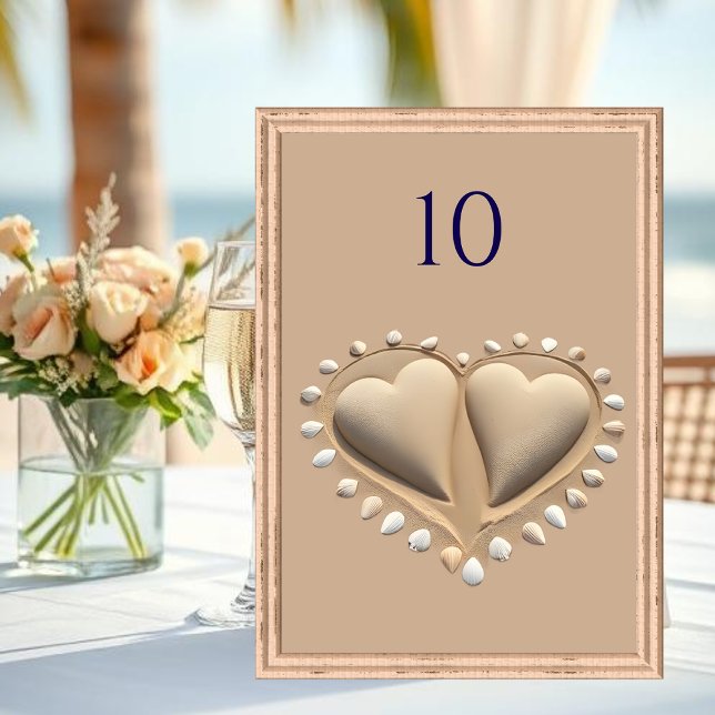 Numéro De Table Plage Mariage Coeurs de sable- (Beach Wedding Sand Hearts- Table Number )