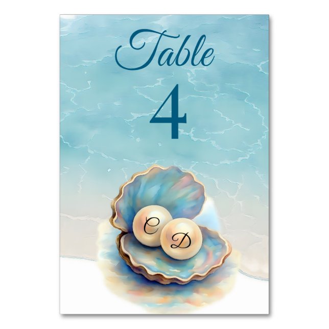Numéro De Table Plage Mariage Pearls Shell Elégant thème Océan (Par défaut)