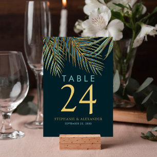 Numéro De Table Plage moderne Palm Gold Turquoise Mariage tropical