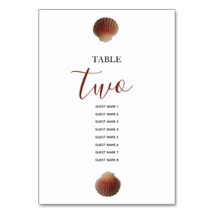 Numéro De Table Plage Seashell Clams Mariage Nom des invités