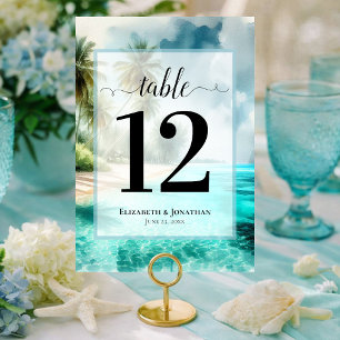 Numéro De Table Plage Tropicale avec Palmiers Mariage Élégant