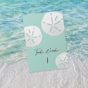 Numéro De Table Plage tropicale Verre de mer & Dollars de sable bl