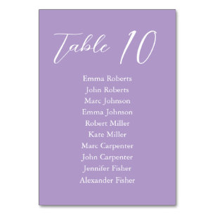 Numéro De Table Plan de siège Mariage de script minimaliste violet