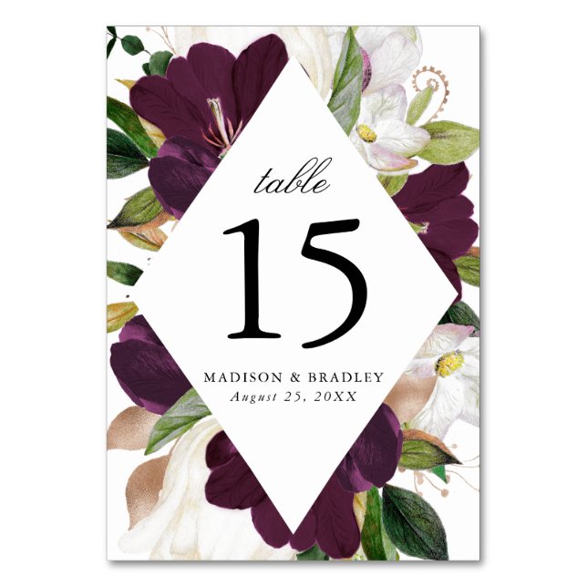 Numéro De Table Plum floral foncé | Mariage personnalisé (Par défaut)