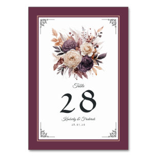 Numéro De Table Plum, Grey, cuivre et Dusty Rose Mariage floral