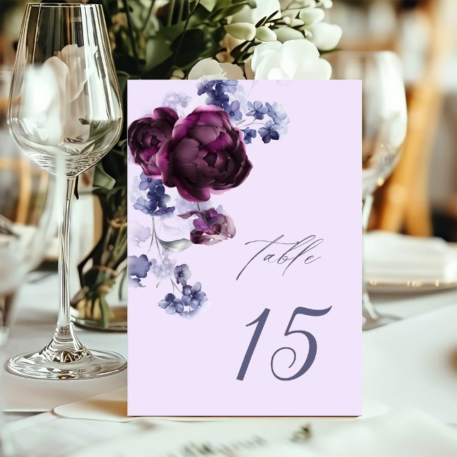 Numéro De Table Plum violet & Indigo Bleu Élégant Mariage floral (Créateur téléchargé)