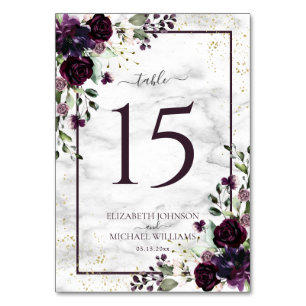Numéro De Table Plum violet or Aquarelle marbre Mariage photo