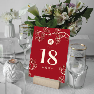 Numéro De Table Poche rouge/fleurs de prune & Mariage de bonheur d