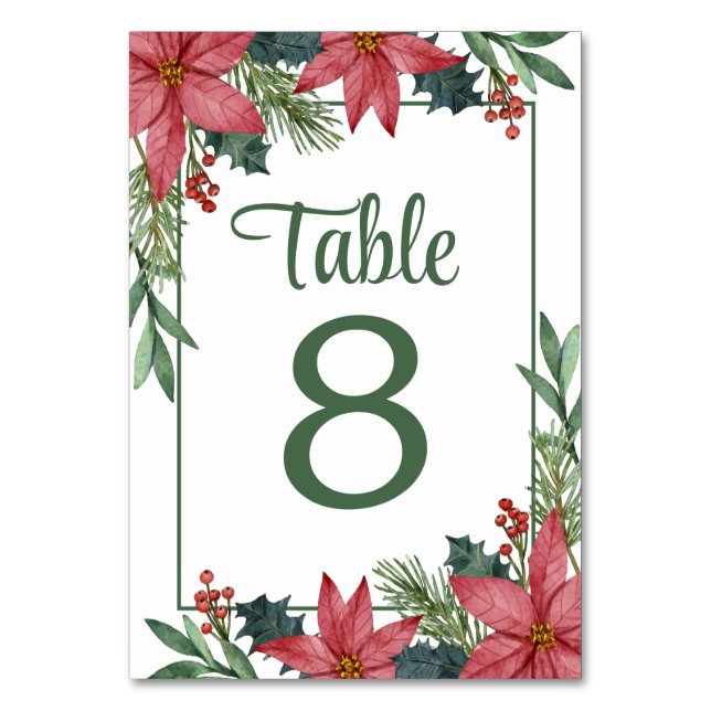 Numéro De Table Poinsettia Mariage de Noël Floral Rouge (Dos)