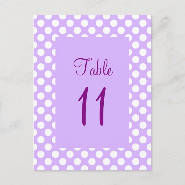 Numéro de table Pointe violet clair et blanc Polka (Devant)