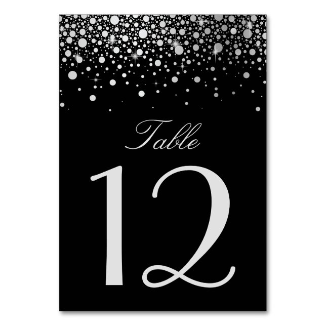 Numéro De Table Points Confetti Faux Argent Tableau Noir (Dos)