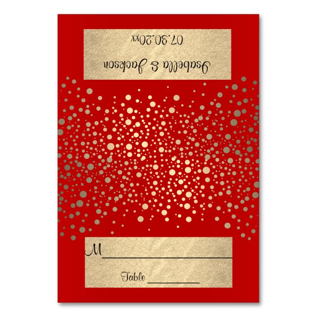 Numéro De Table Points de Confetti rouge et or brillants - Mariage (Par défaut)