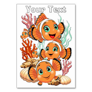 Numéro De Table Poisson clown Dessin animé mignon Famille Sous l'e