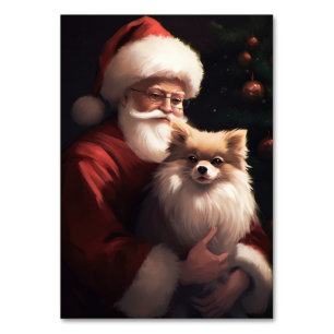 Numéro De Table Poméranien avec Noël Festif du Père Noël