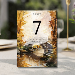 Numéro De Table Pont de pierre rustique d'automne de mariage de ri