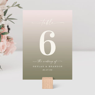 Numéro De Table Poudre rose & Lily vert Ombre Mariage monogramme