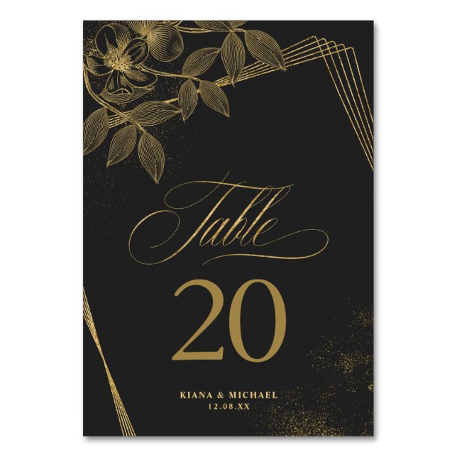 Numéro De Table Poussière Or & Contours Mariage Bk/Gld ID835 (Par défaut)