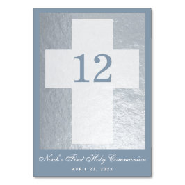 Numéro De Table Première communion Croix bleu Dusty Faux Argent Bo