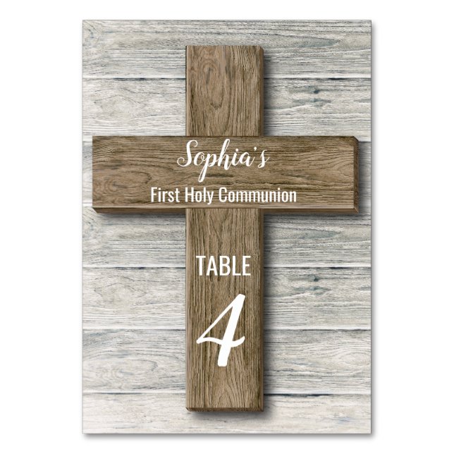 Numéro De Table Première communion de la Croix de bois rustique -  (Par défaut)