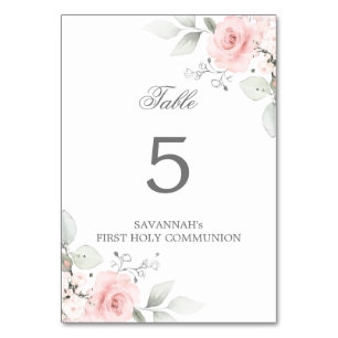 Numéro De Table Première Sainte Communion Baptême Rose Rose Girl