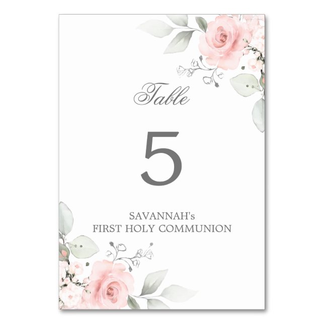 Numéro De Table Première Sainte Communion Baptême Rose Rose Girl (Par défaut)