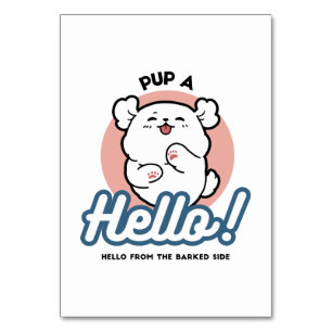 Numéro De Table Prends un bonjour ! - Joyeux dessin de chien blanc