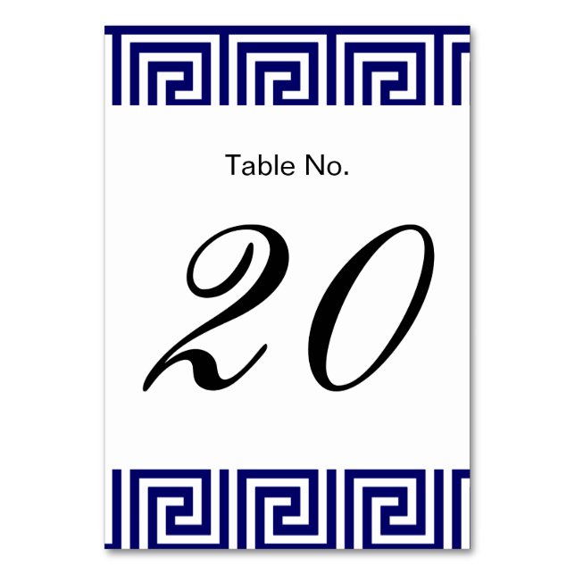 Numéro De Table Preppy Navy Bleu Blanc Clé grecque Motif (Par défaut)