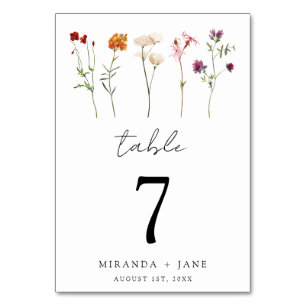 Numéro De Table Pride lesbienne Fleur sauvage minimale Mariage flo