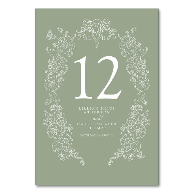 Numéro De Table Printemps Fleur de lis mariage sauge vert blanc (Par défaut)