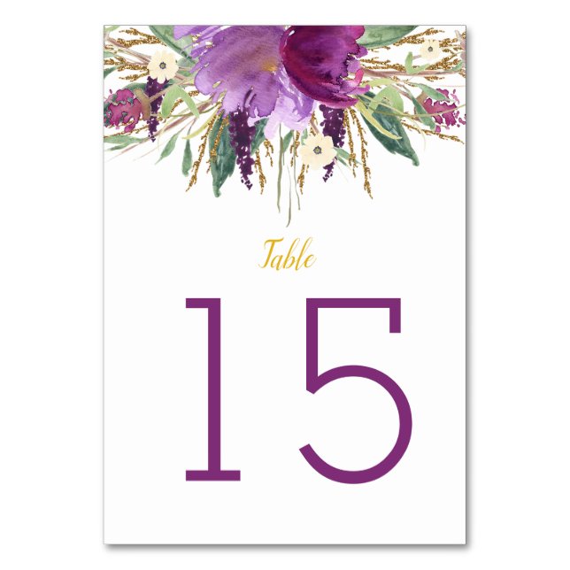 Numéro De Table Purple Amethyst Gold Parties scintillant Florale C (Par défaut)