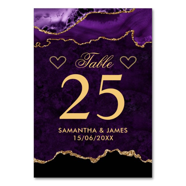 Numéro De Table Purple & Gold Faux Parties scintillant Marbre Agat (Par défaut)