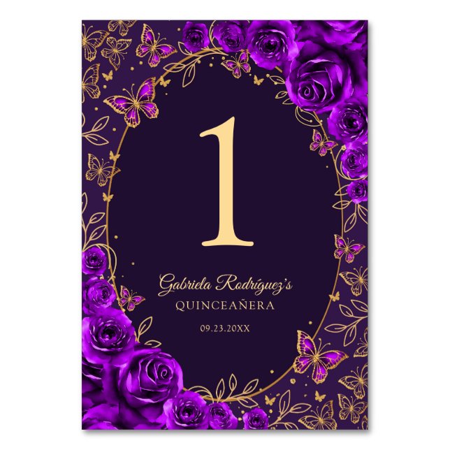 Numéro De Table Purple Gold Quinceanera (Par défaut)