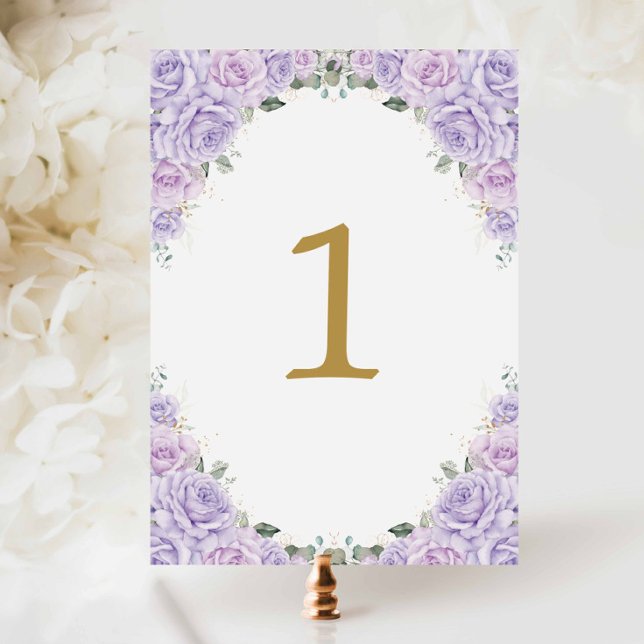 Numéro De Table Purple Lilac Rose Floral Birthday Sweet 16 Wedding (Créateur téléchargé)