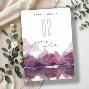 Numéro De Table Purple Lilac Watercolor Mariage du lac Mountain