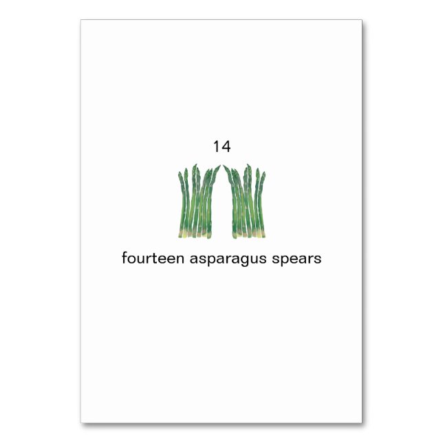 Numéro De Table Quatorze asperges lances nombre flashcards (Dos)
