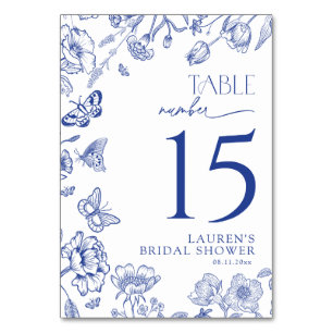 Numéro De Table Quelque chose de bleu Fête des mariées florale Num
