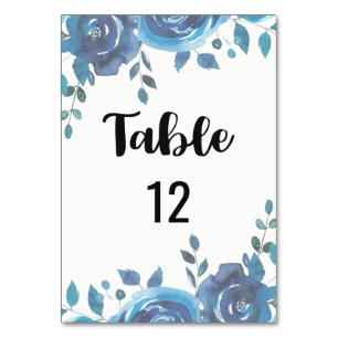Numéro De Table Quelque chose de bleu Mariage floral aquarelle