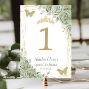 Numéro De Table Quinceañera Anniversaire Sage Green Floral Papillo