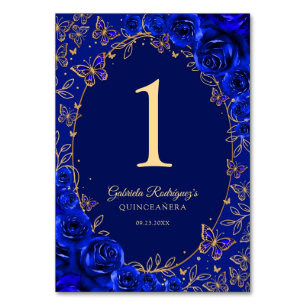 Numéro De Table Quinceanera Bleu Royal Or