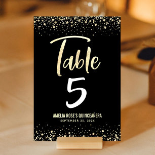 Numéro De Table Quinceañera Elegant Black Gold Script Parties scin