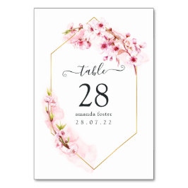 Numéro De Table Quinceañera géométrique en fleurs de cerisier rose