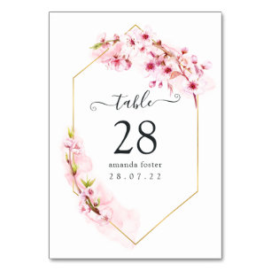 Numéro De Table Quinceañera géométrique en fleurs de cerisier rose
