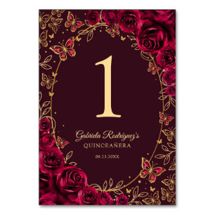 Numéro De Table Quinceanera Or Bourgogne