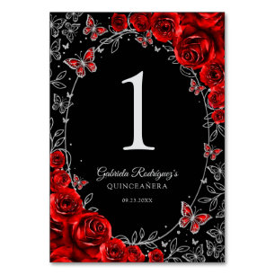 Numéro De Table Quinceañera Rouge Noir Argent
