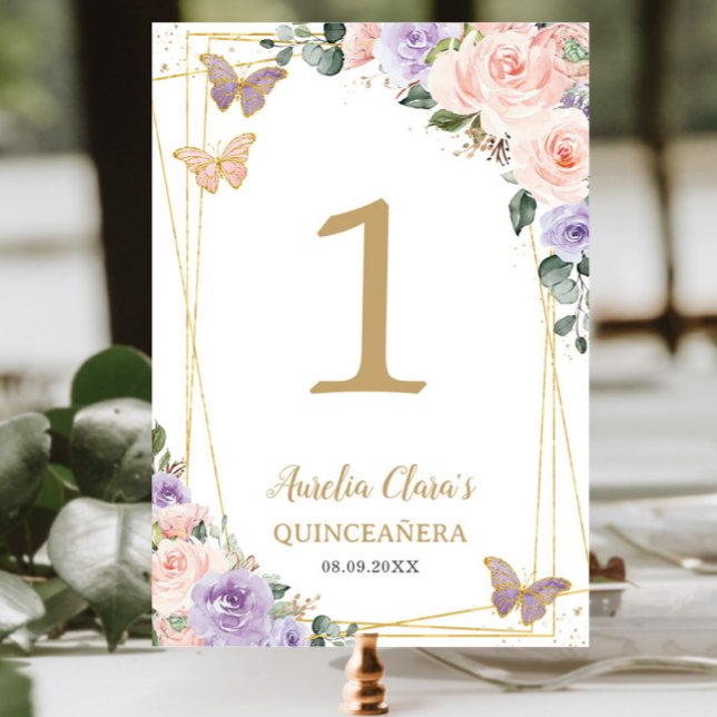 Numéro De Table Quinceañera XV Anniversaire Blush Purple Lilac Flo (Créateur téléchargé)